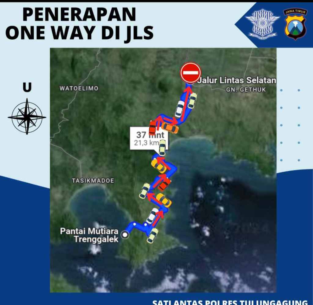 Satlantas Polres Tulungagung Terapkan Sistem One Way Cegah Kemacetan di Ruas&nbsp;JLS