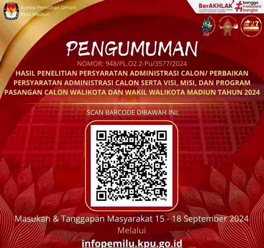 KPU Kota Madiun Nyatakan Tiga Paslon Bacawali Lolos&nbsp;Verifikasi